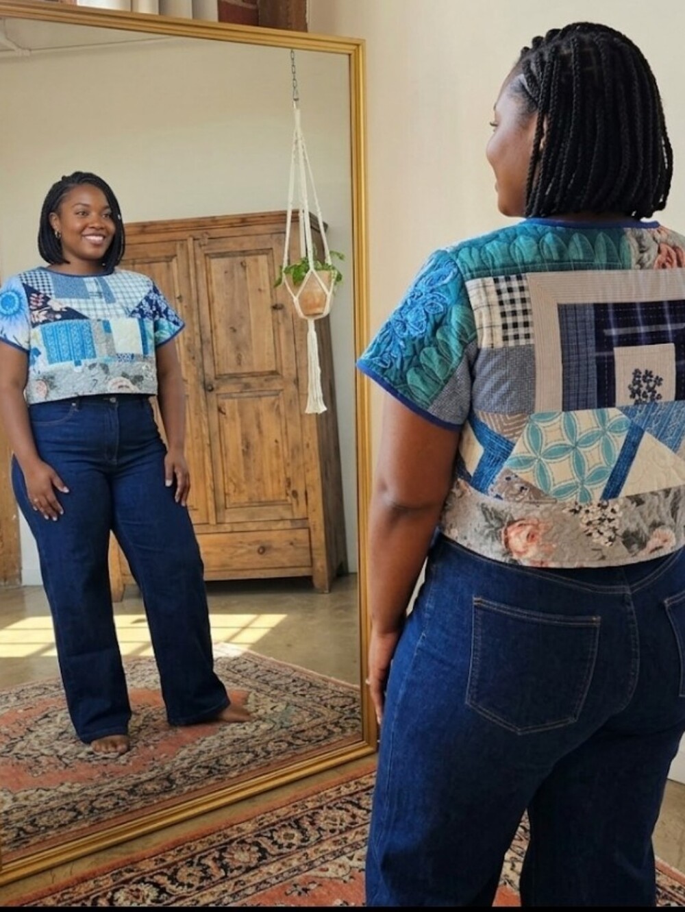 Upcycled Quilt Patch Crop Top 1X-2X Boxy Handmade Dont Throw It Out